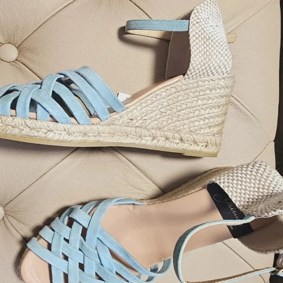 Gaimo Spain Genuine Suede Leather Upper Insole Aqua Blue Wedges Sandals size 10 - Picture 2 of 6